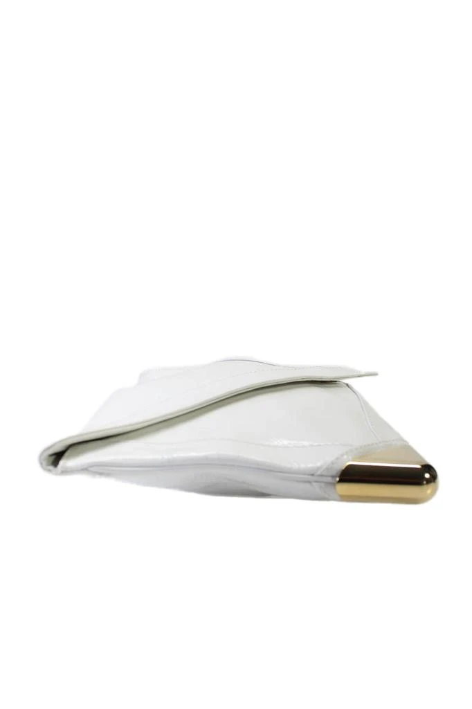 Brian Atwood Womens Leather Gold Tone Accent Flap Envelope Clutch White 3