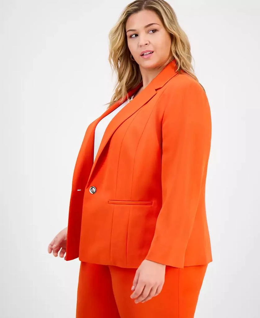 Kasper Plus Size Notched Collar Paneled One-Button Blazer 3