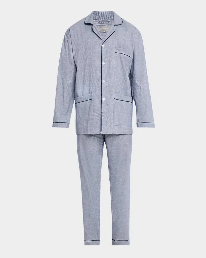Neiman Marcus Men's Cotton Micro-Check Long Pajama Set