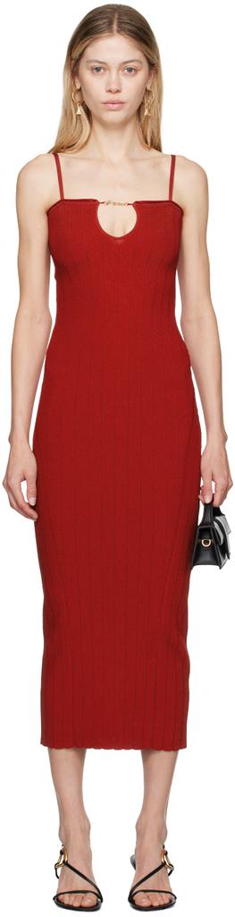 Shop Red La Casa 'La robe Sierra bretelles' Midi Dress on