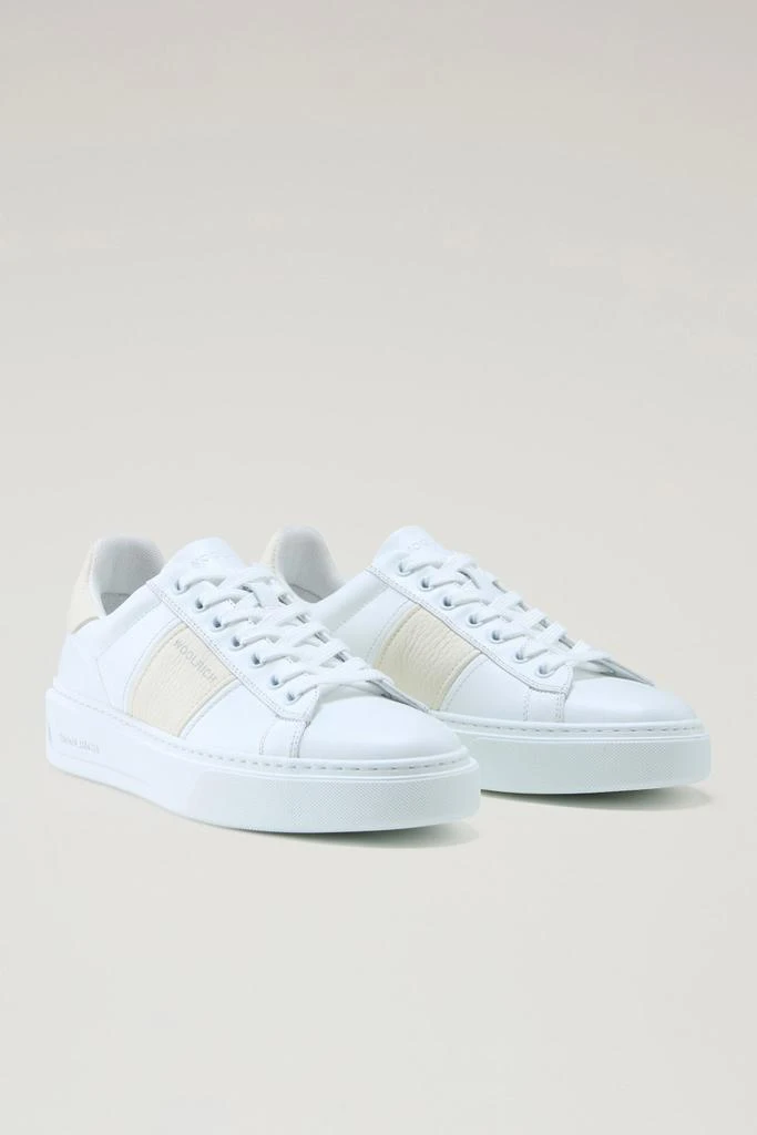 WOOLRICH Classic Court Sneakers in Leather with Contrasting Stripe - Women - White 2