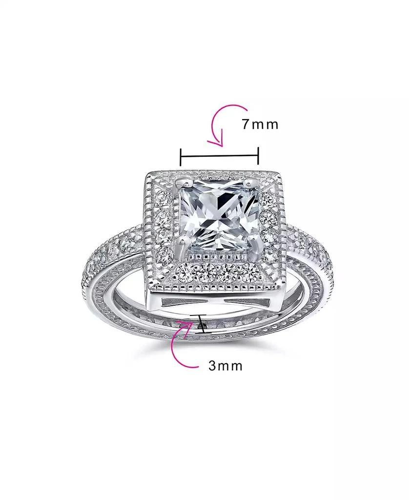 Bling Jewelry 2CT Art Deco Style Cubic Zirconia Milgrain Princess Cut Square Halo CZ Promise Ring With Eternity Band Sterling Silver 4