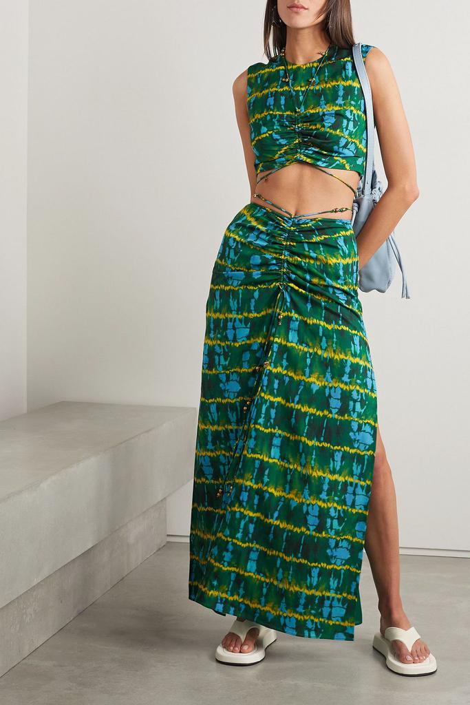 Altuzarra Safia embellished ruched tie-dyed crepe de chine maxi skirt