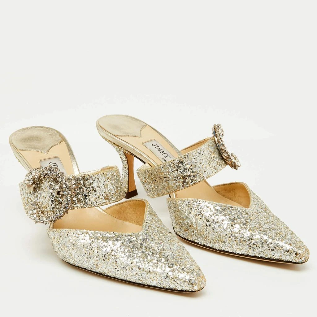 Jimmy Choo Jimmy Choo Silver Coarse Glitter Crystal Embellished Marta Mules Size 36 4