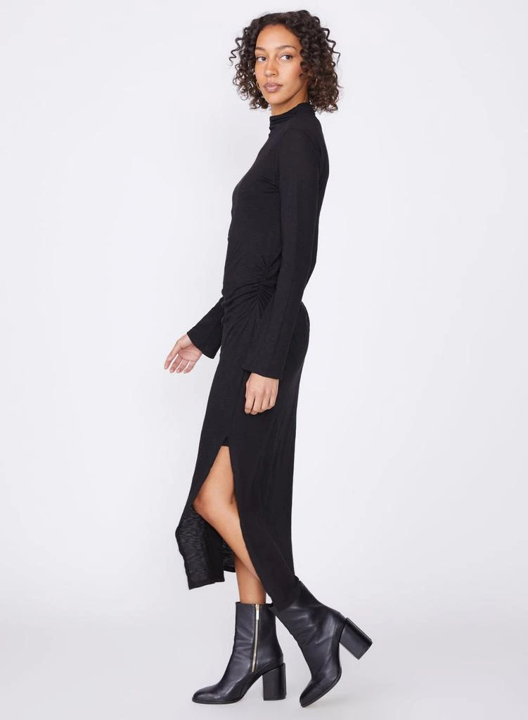 Stateside Supima Slub Long Sleeve Shirred Dress in Black 2