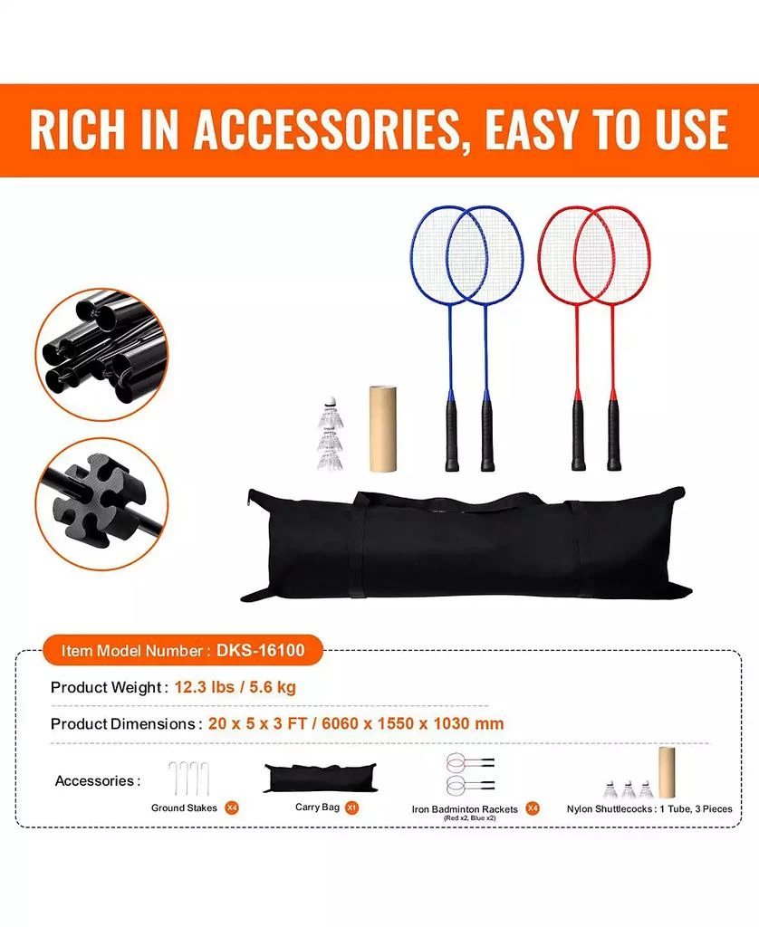 Mecale Adjustable Badminton and Volleyball Net, 20 ft Foldable Tennis Net Set with Poles, Bag, Rackets and Shuttlecocks for Backyard Indoor Outdoor 7