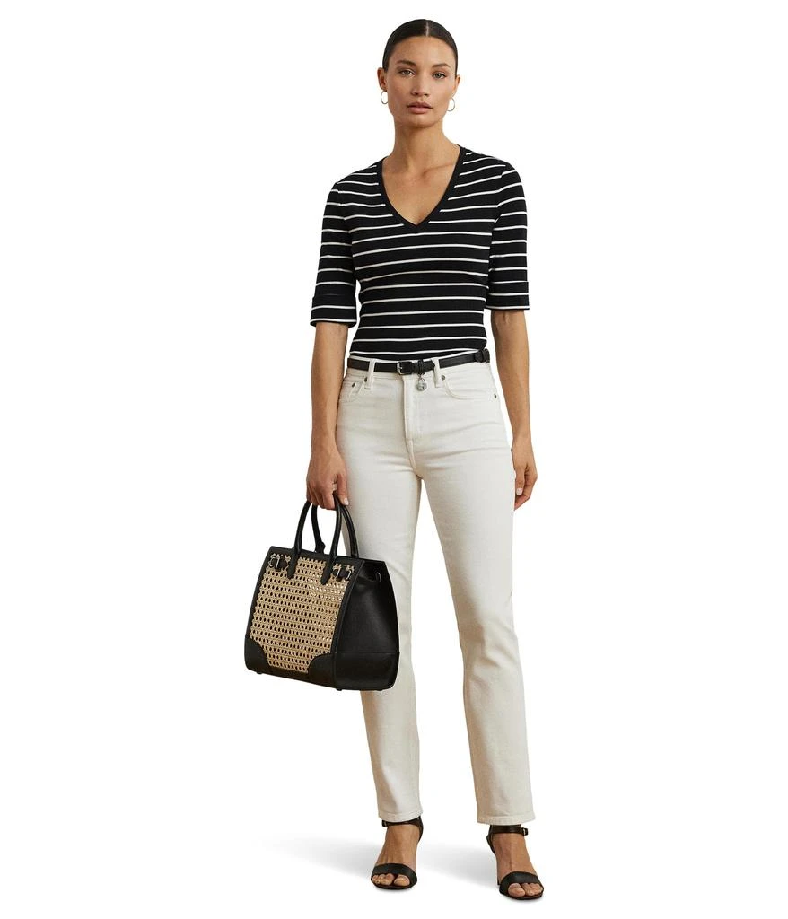 Ralph Lauren Striped Cotton Elbow-sleeve V-neck Tee 4