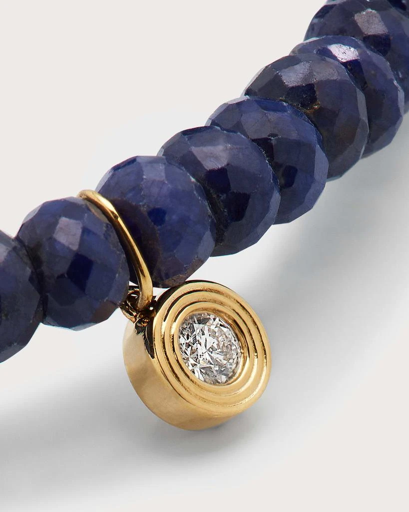 Sydney Evan 14K Gold Fluted Diamond Charm on Blue Sapphire Rondelle Bead Bracelet 3