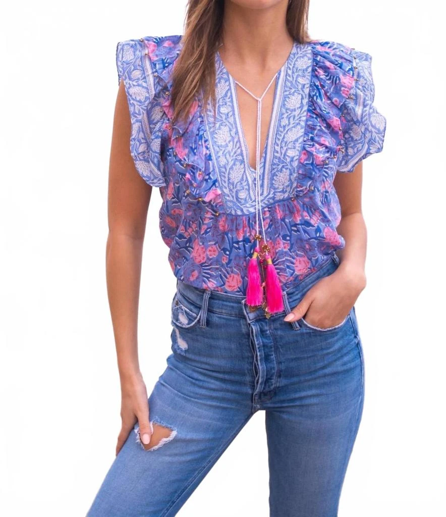 Bell by Alicia Bell Kiara Top In Blue/ Pink Print 5