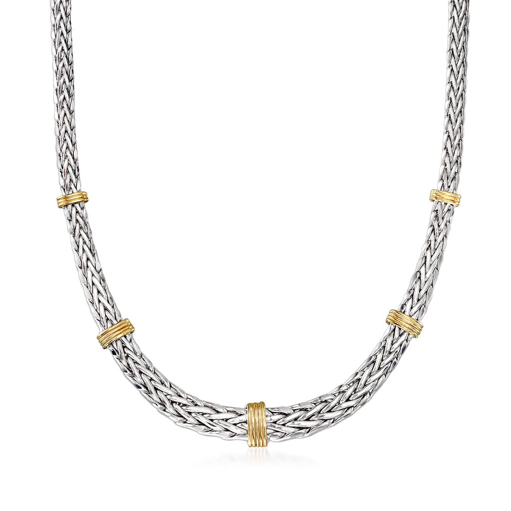 Ross-Simons Sterling Silver and 14kt Yellow Gold Wheat-Link Necklace