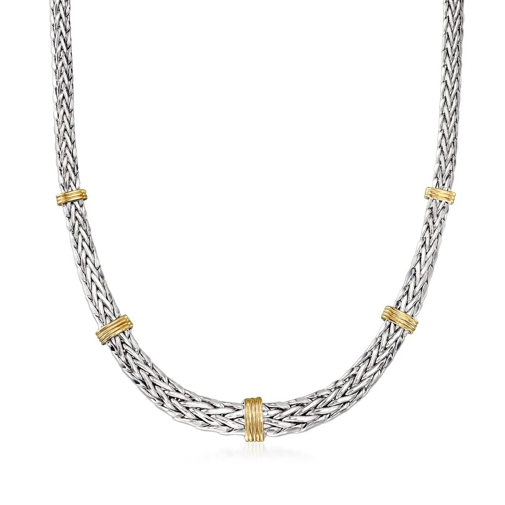 Ross-Simons Sterling Silver and 14kt Yellow Gold Wheat-Link Necklace 1