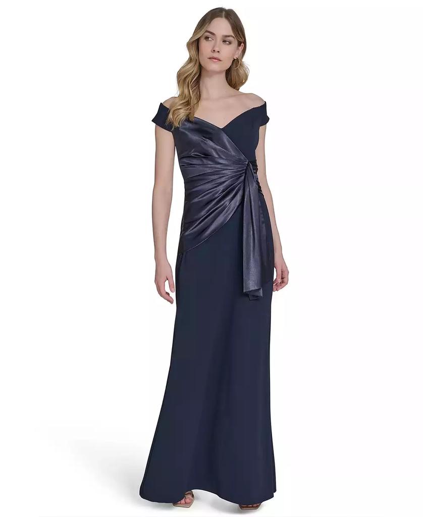 Eliza J Petites Off-The-Shoulder Wrap-Accent Gown