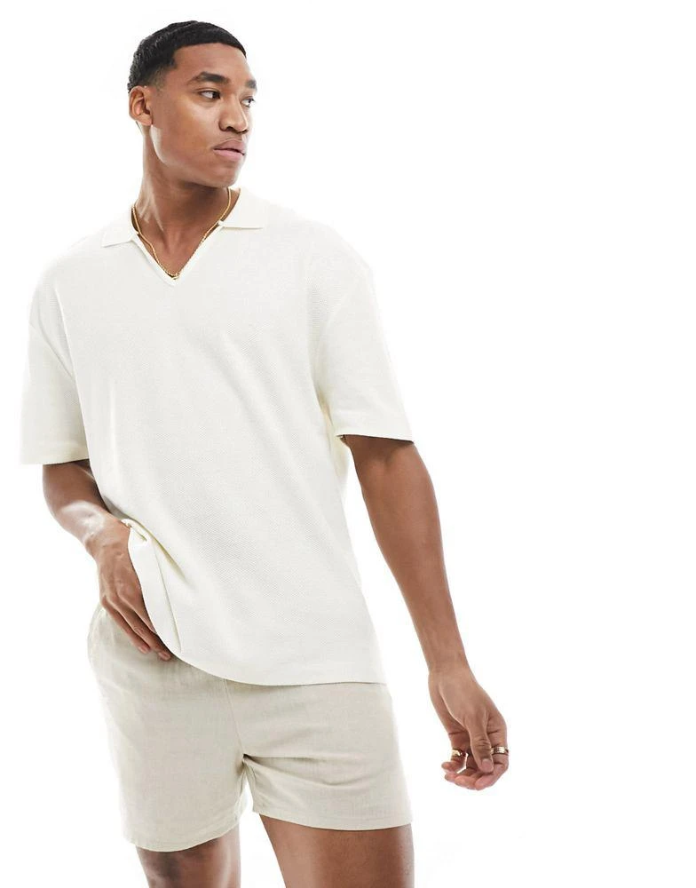 ASOS ASOS DESIGN oversized waffle polo in ecru 1