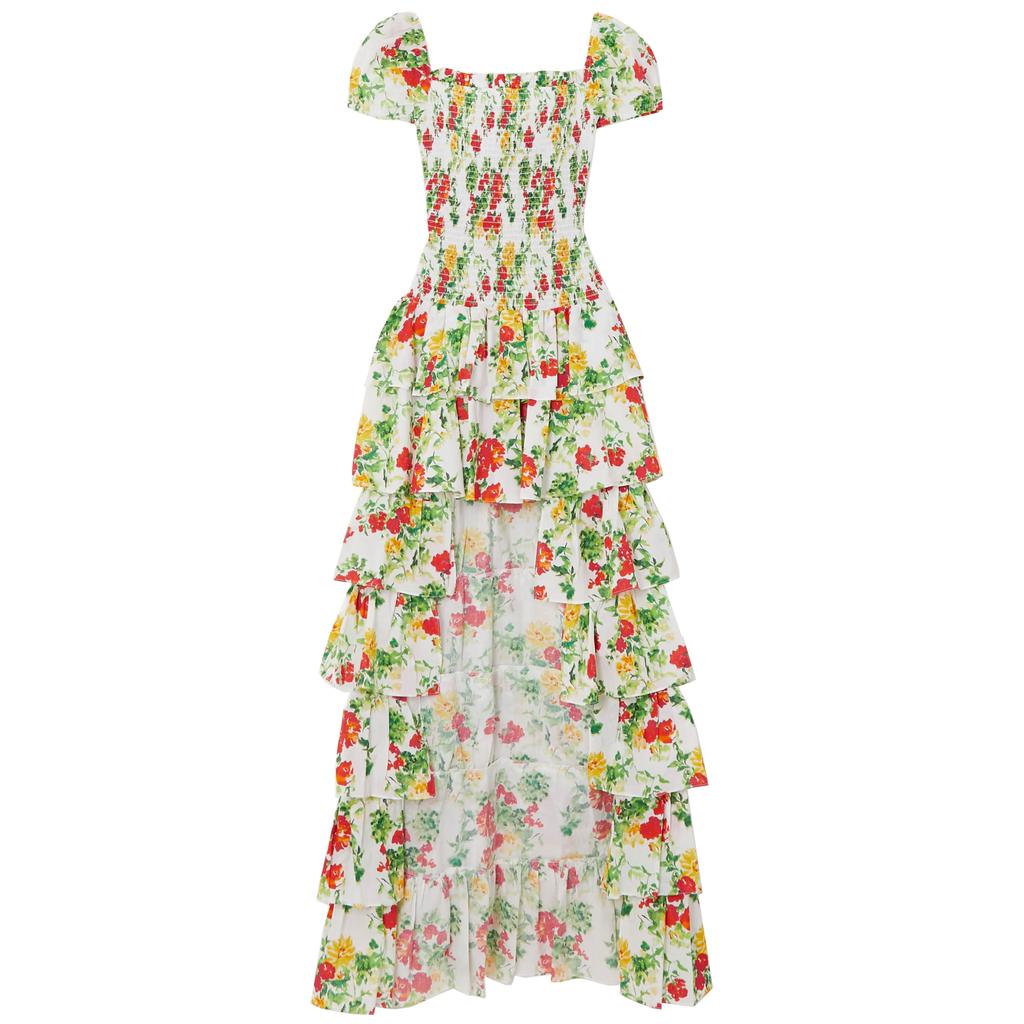 CAROLINE CONSTAS Women Margo Cut-Out Dress Gown Yellow Red Blanc Floral