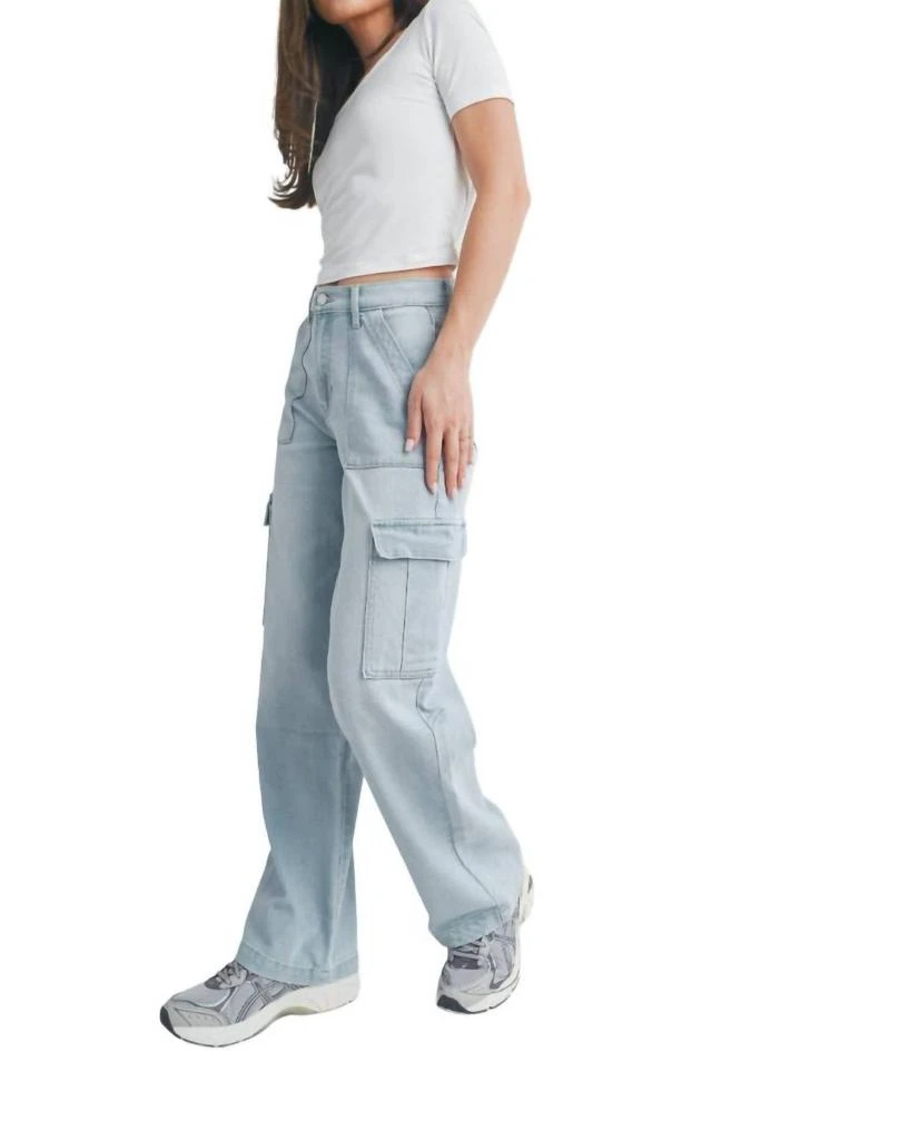 JBD. Lightweight Stretch Cargo Jeans In Light Denim 3
