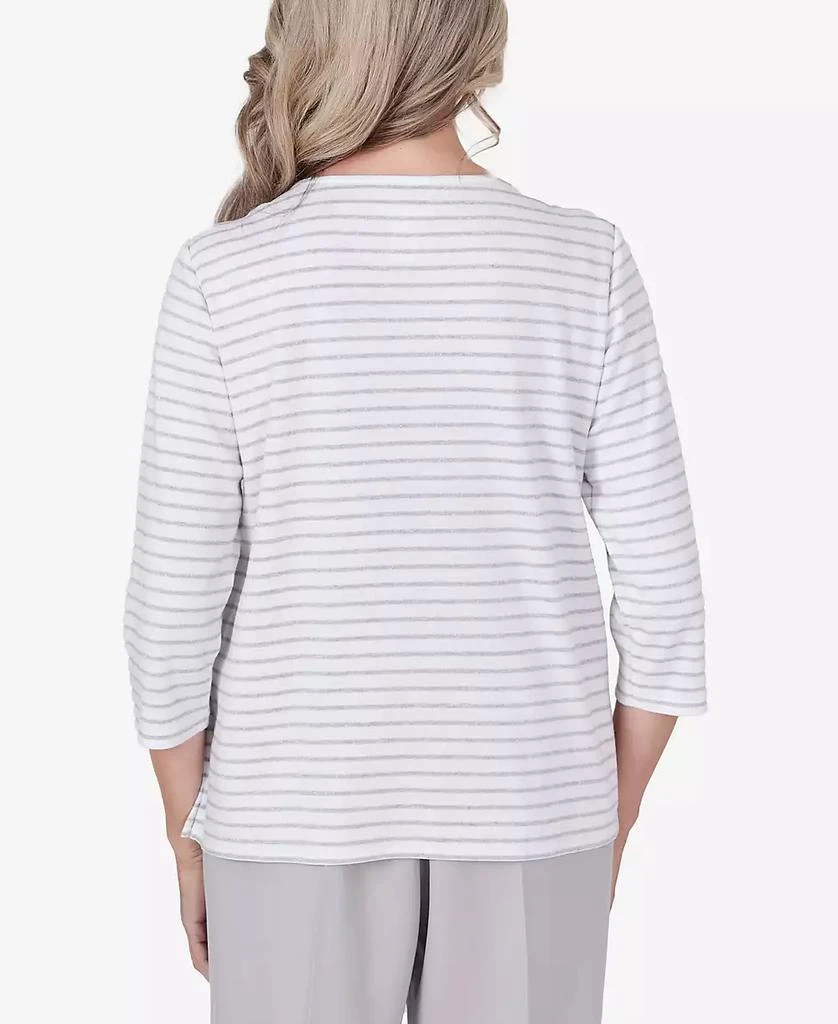 Alfred Dunner Petite Charleston Striped Floral Embroidered Top 2
