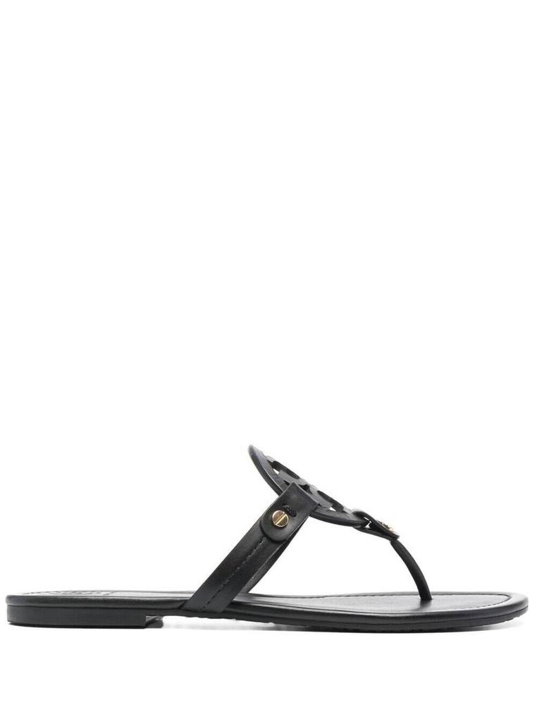 Tory Burch 'Miller' Black Thong Sandal With Tonal Logo In Leather Woman