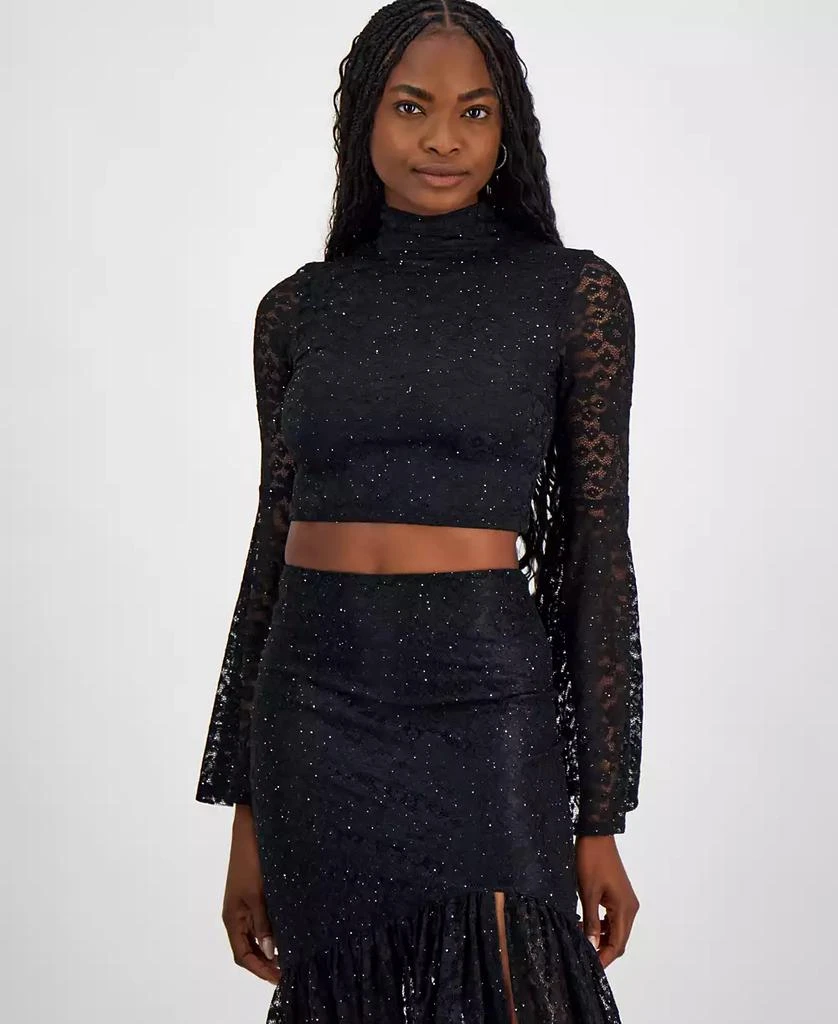 GUESS Women's Mock-Neck Dominique Long-Bell-Sleeve Lace Top 1
