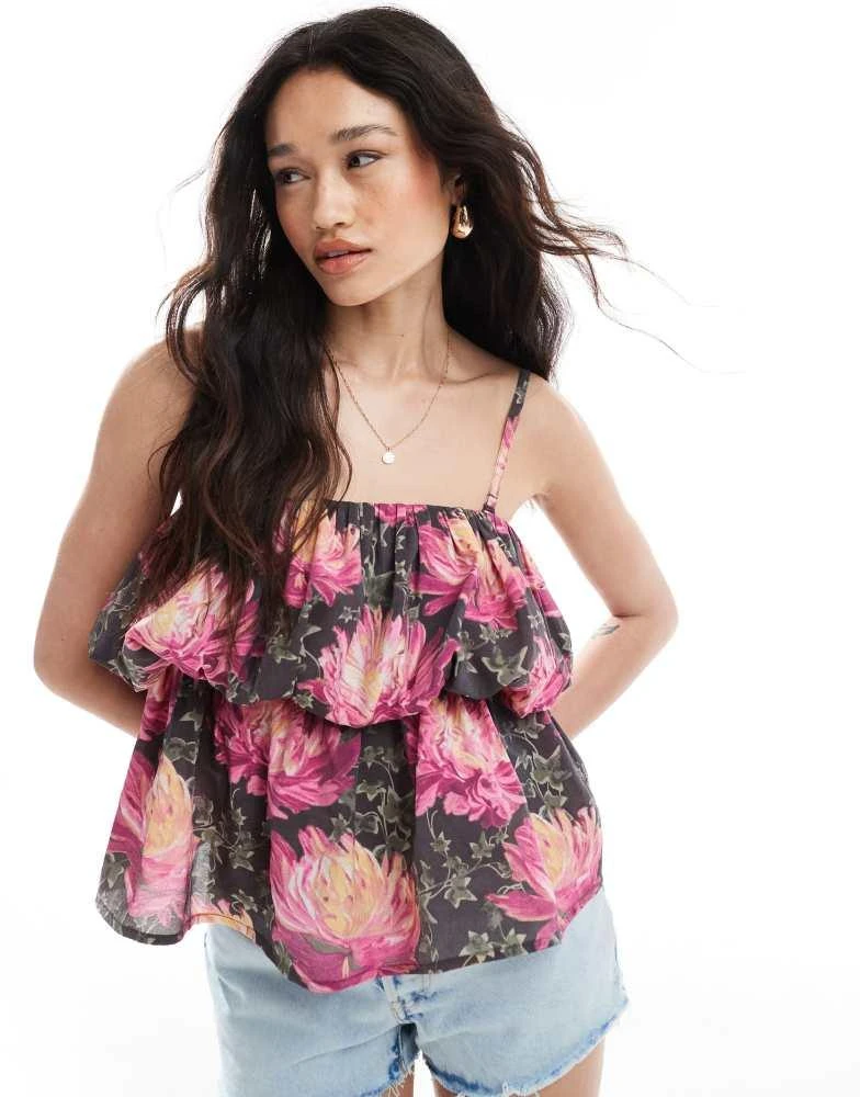 ASOS ASOS DESIGN premium puff detail peplum cami in floral print