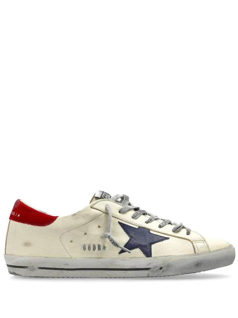 Golden Goose SUPER-STAR SNEAKERS WITH DISTRESSED FINISH, RED LEATHER STAR AND BLUE LEATHER HEEL TAB 1