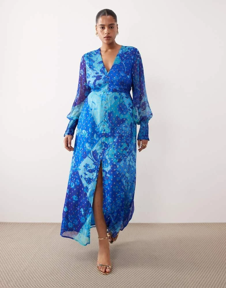 hope and ivy blue floral dress - BLUE