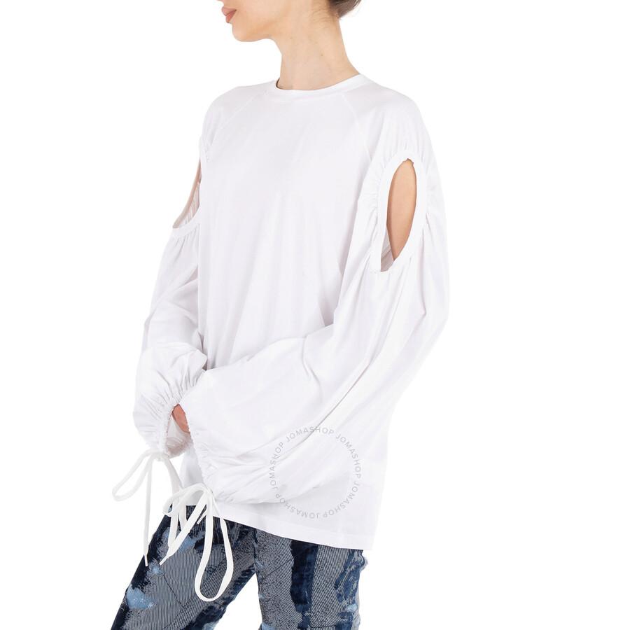 Burberry Ladies White Cut-out Sleeve Oversized Top - T