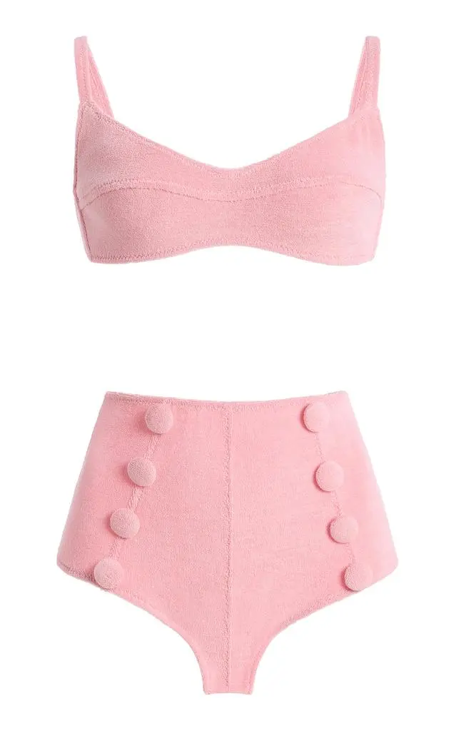LISA MARIE FERNANDEZ Lisa Marie Fernandez Balconette High-Waisted Terry Cloth Bikini - Moda Operandi