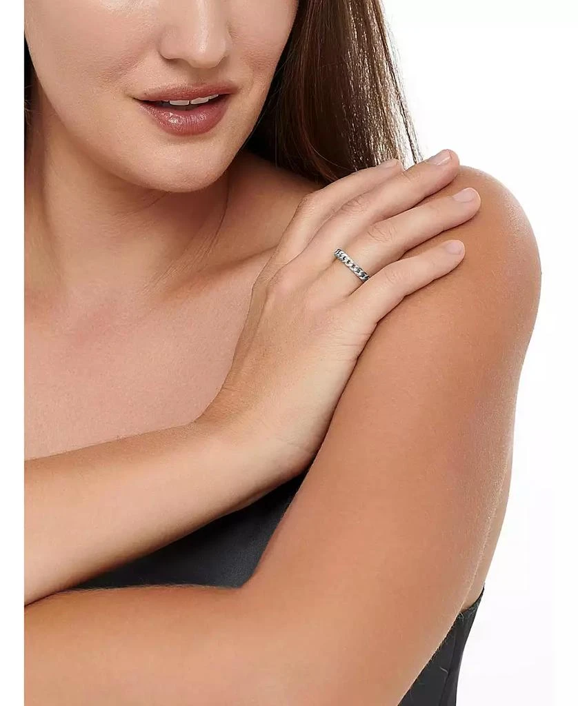 DEVATA Cuban Link Ring in Rhodium Plated Sterling Silver, Size 3