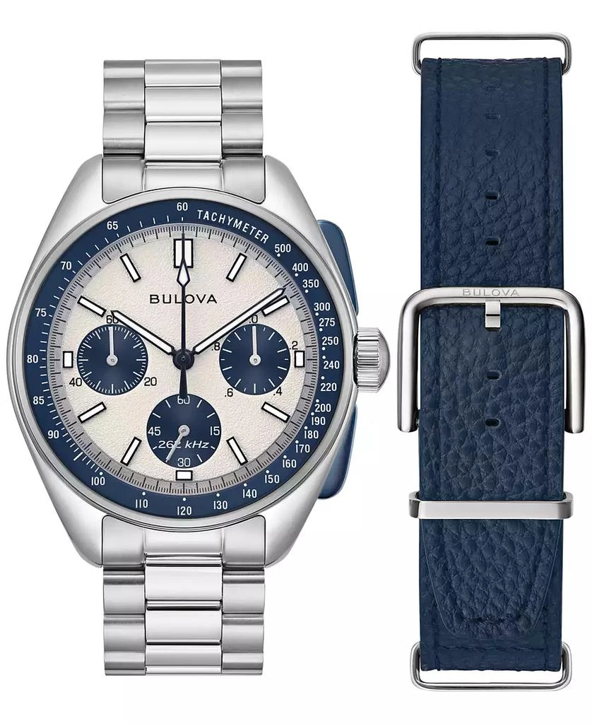 Bulova Men's Chronograph Archive Lunar Pilot Stainless Steel Bracelet Watch Box Set 44mm 3