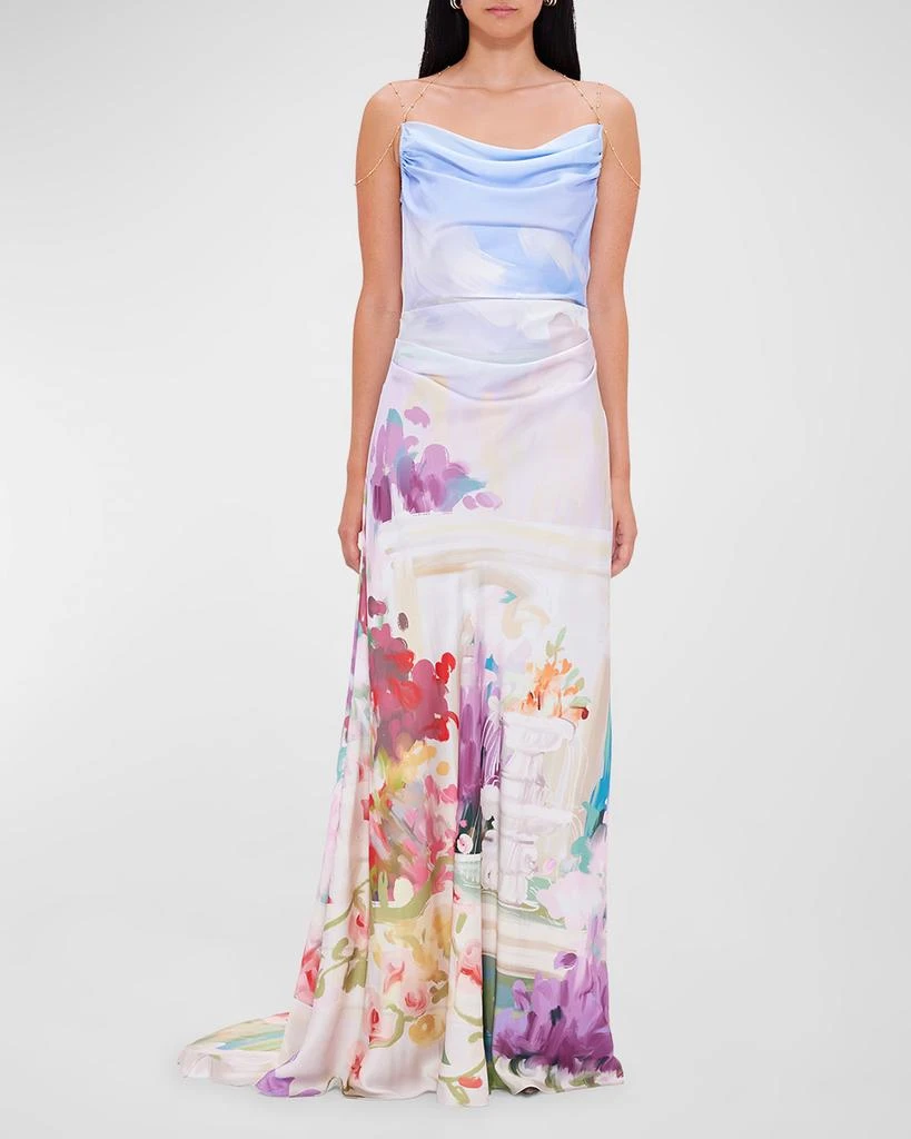 LEO LIN Imogen Draped Floral-Print Gown 1