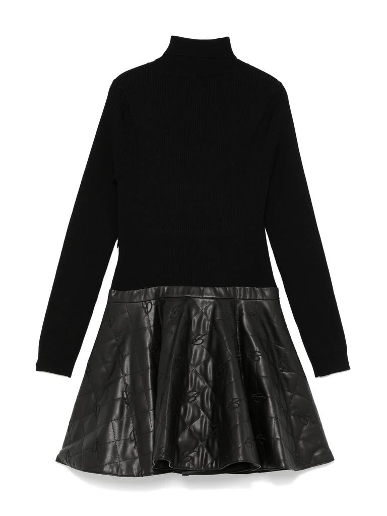 MISS BLUMARINE Black Dress With Quilted Faux Leather Skirt 2