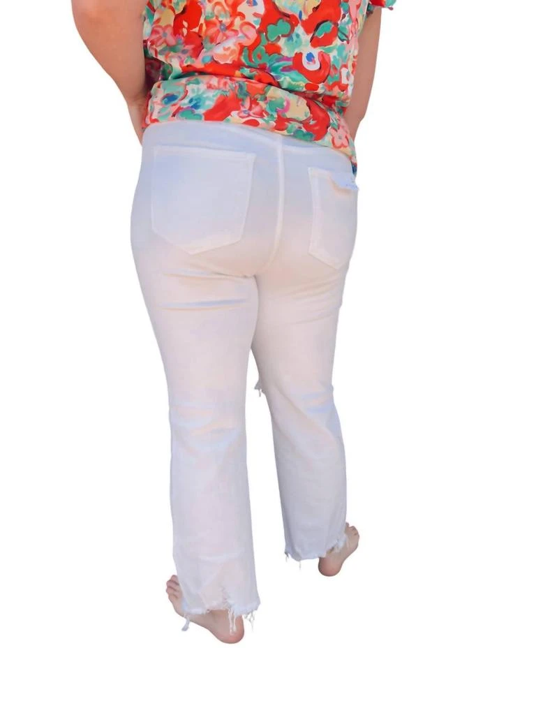 RISEN Distressed High Rise Straight Crop Jeans In White 3