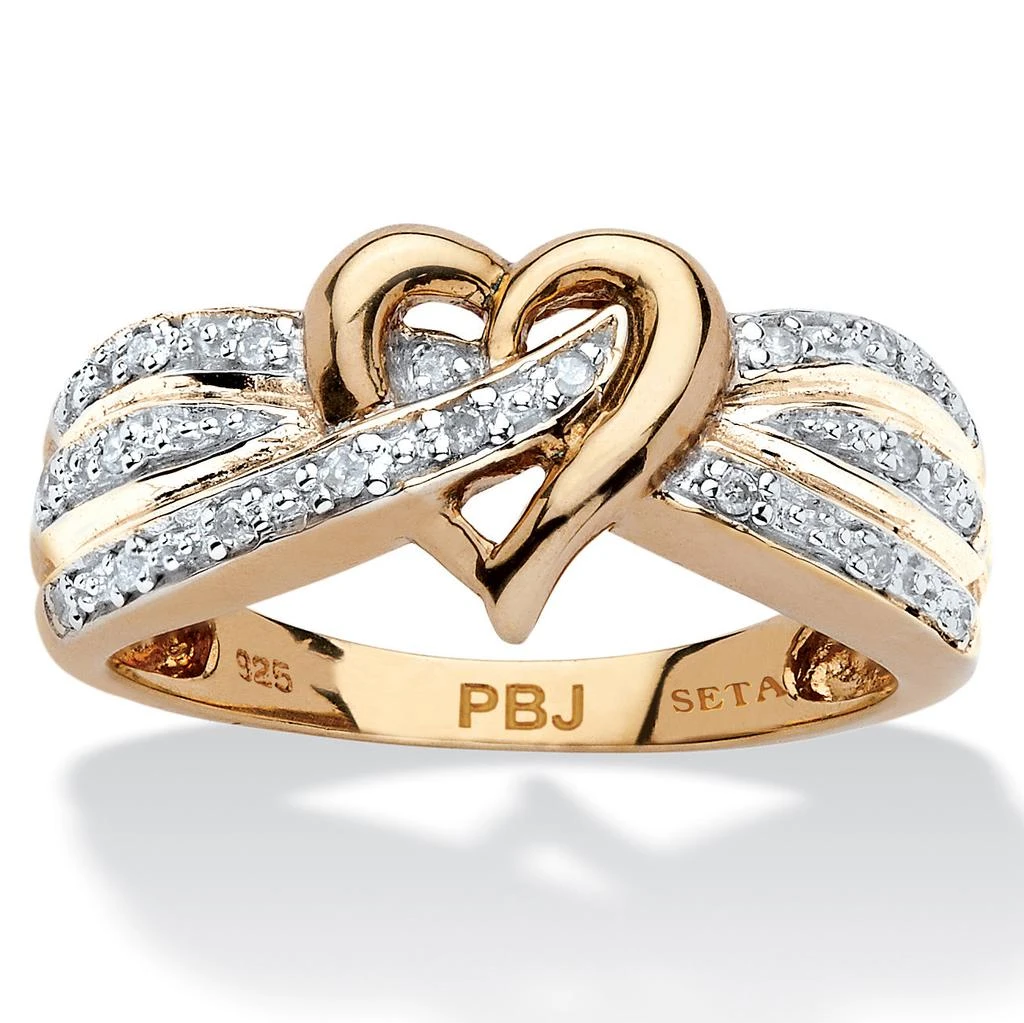 Palm Beach Jewelry 1/10 TCW Diamond Crossover Heart Ring in Gold-Plated Sterling Silver