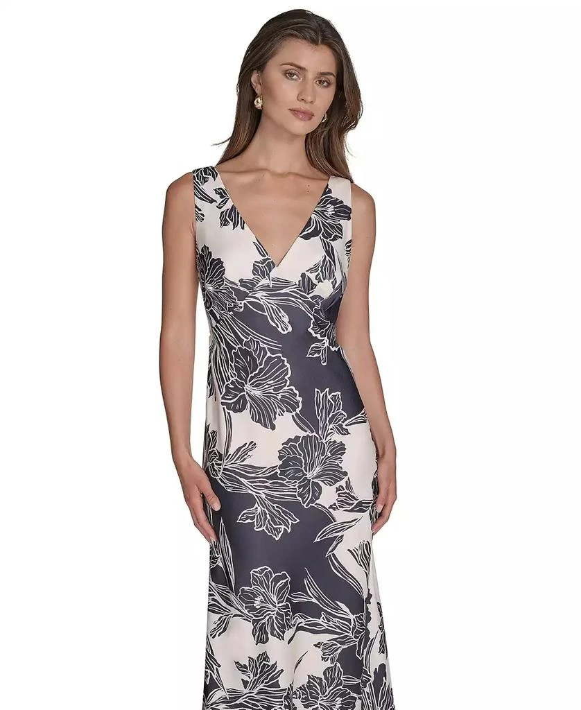 HALSTON Women's V-Neck Sleeveless Satin Gown 4