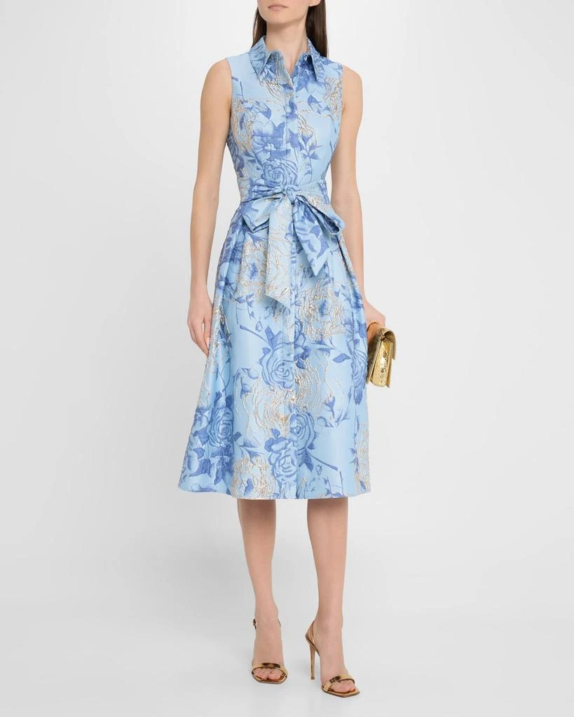 Teri Jon Metallic Floral Jacquard Midi Shirtdress 2