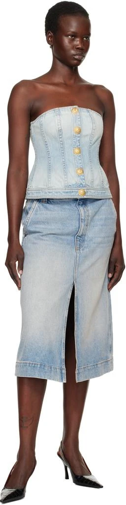Balmain Blue Buttoned Denim Corset Top 4
