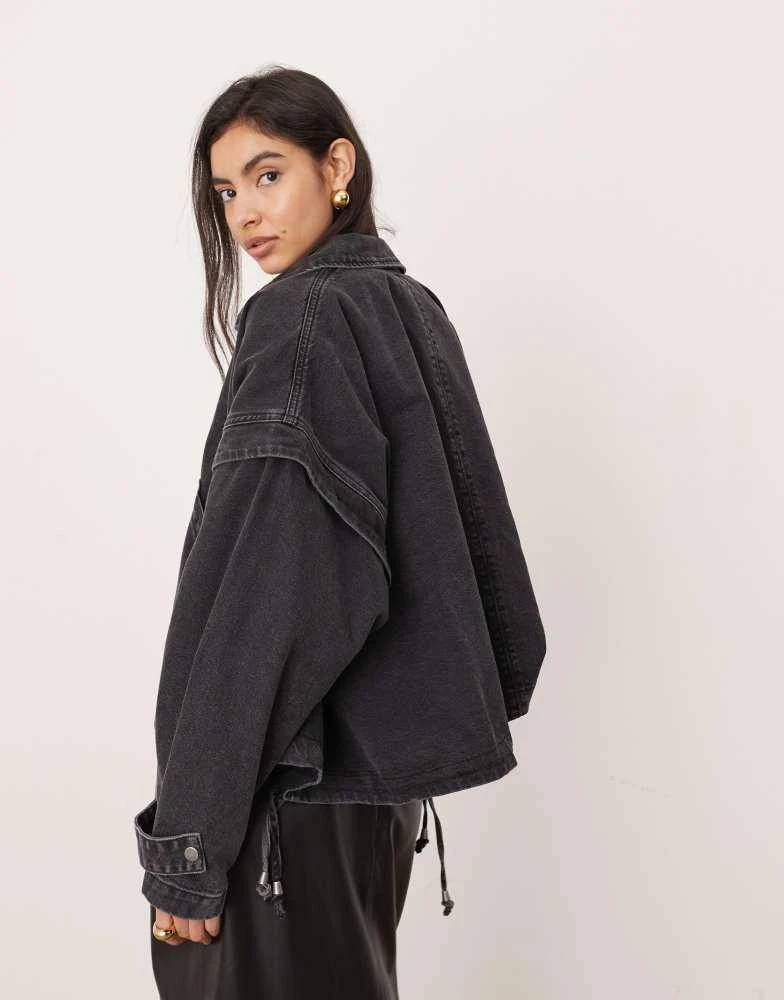 ASOS ASOS EDITION denim bomber jacket with tab sleeve detail in washed black 4
