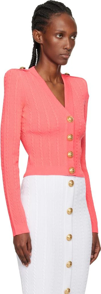 Balmain Pink Long-Sleeve Cable-Knit Cardigan 2