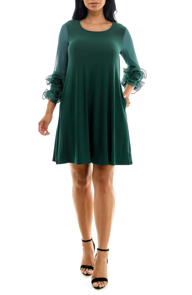 Nina Leonard Ruffle Mesh Sleeve Dress 1