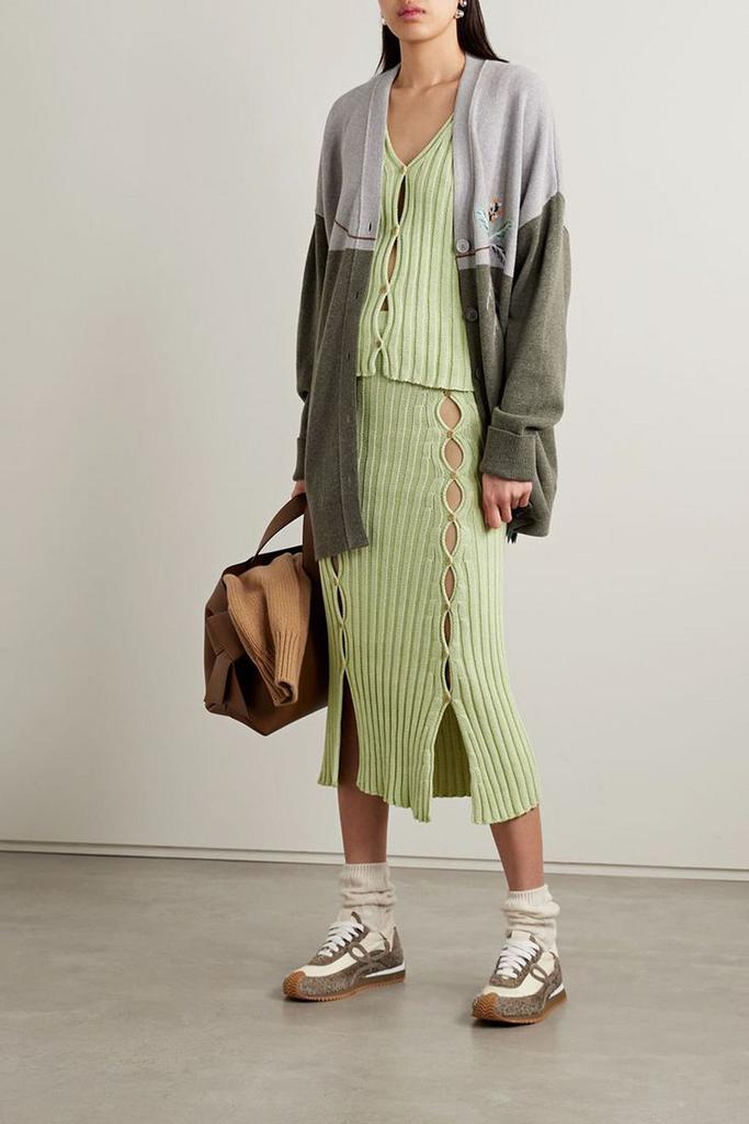Baserange LouLou cutout ribbed cotton midi skirt