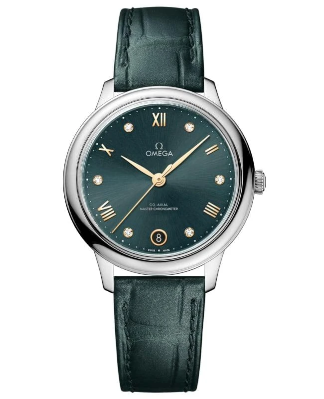 Omega Omega De Ville Prestige Co-Axial Master Chronometer 34mm Automatic Green Diamond Dial Leather Strap Women's Watch 434.13.34.20.60.001 1