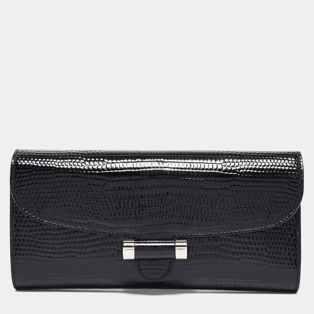 Yves Saint Laurent Saint Laurent Black Lizard Embossed Patent Leather Muse Clutch 1