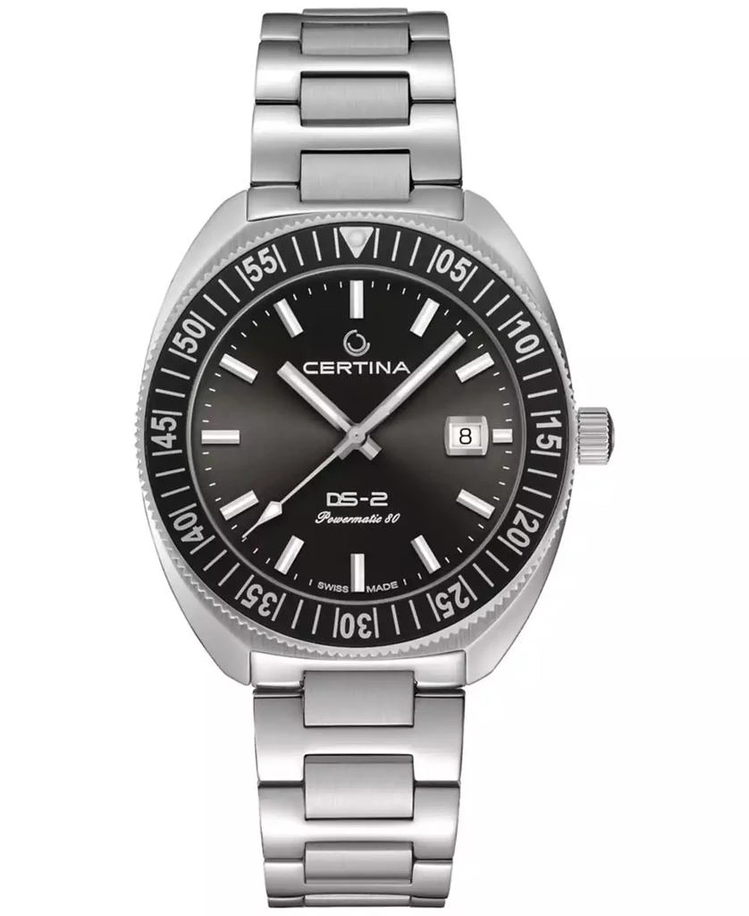 Certina Men's Swiss Automatic DS-2 Stainless Steel Bracelet & Gray Synthetic Strap Watch 41mm Gift Set 1