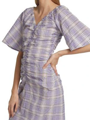 Ganni Seersucker Check V-Neck Midi-Dress 4