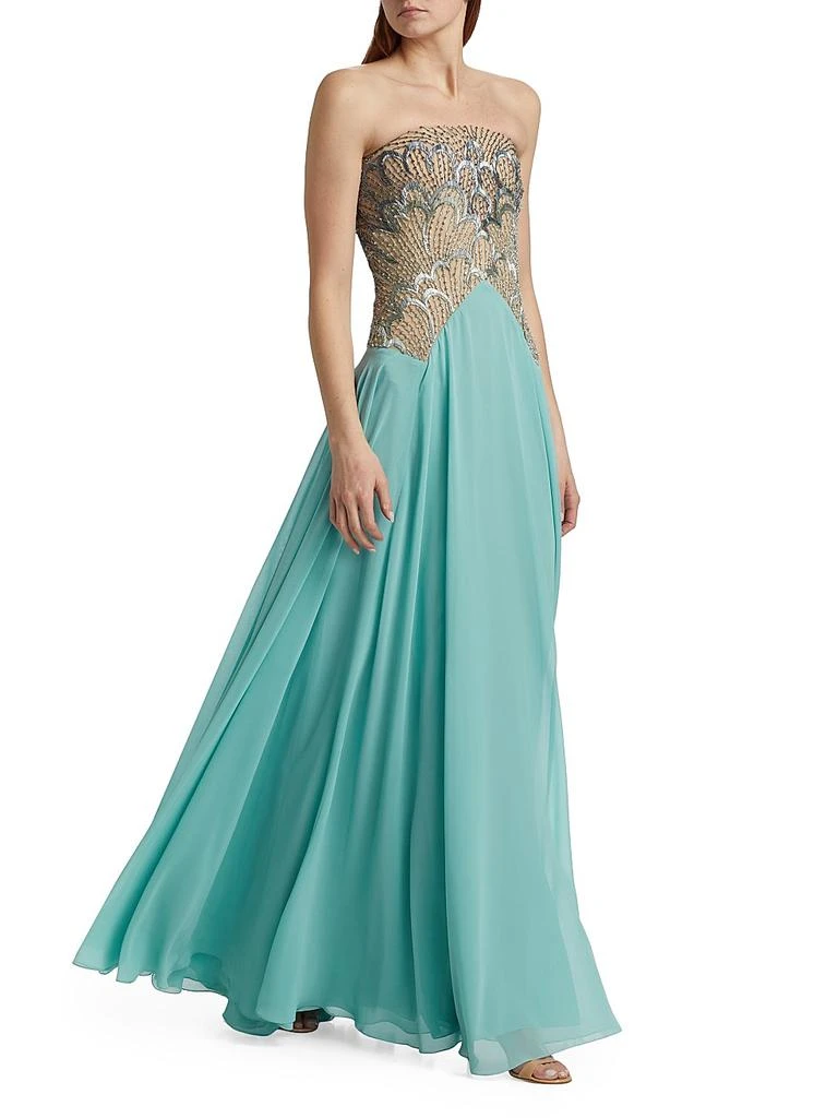 REEM ACRA Embroidered Bodice Chiffon Strapless Gown 2