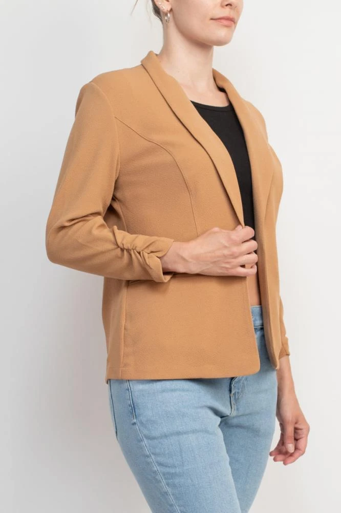 TRUEDAMES Shawl Collar 3/4 Ruched Sleeve Knit Crepe With Belt Pockets 2