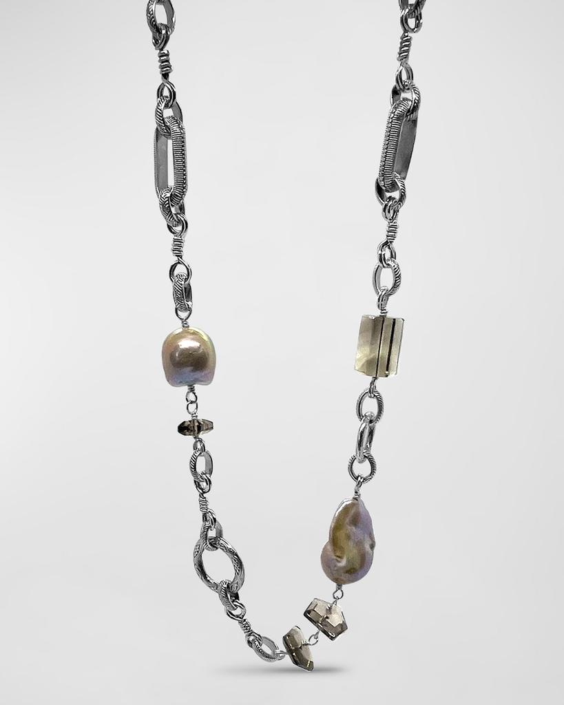 Stephen Dweck Smoky Quartz and Baroque Pearl Necklace in Sterling Silver