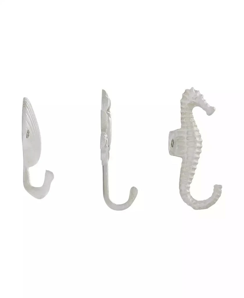 Danya B White Cast Iron Nautical Ocean Sculpture Wall Hook Set of 3 - Seashell, Crab, Seahorse 6