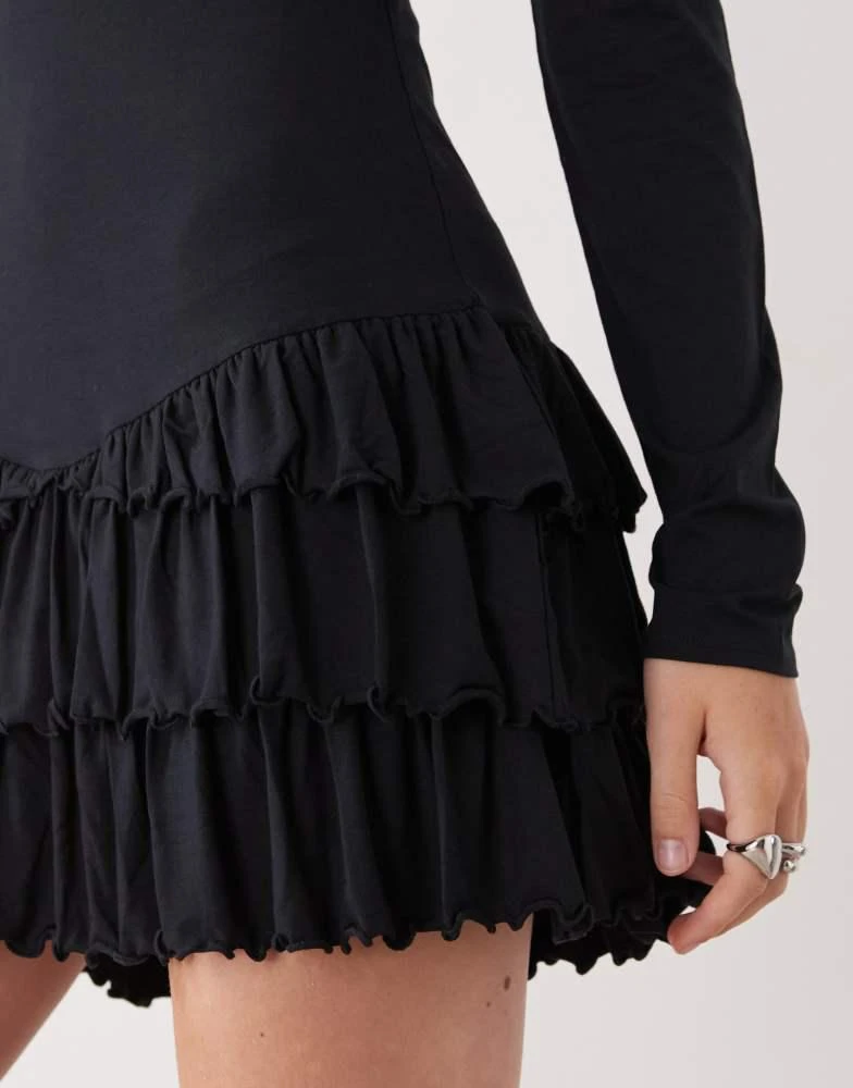 black mini dress with shoulder pads Lucrezia Black polka-dot print velvet panelled ruffled mini dress, M / Black