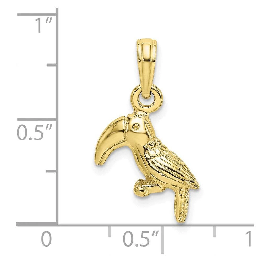 Diamond2Deal 10k Yellow Gold 3-D Textured/Polished Toucan Bird Charm Pendant 3